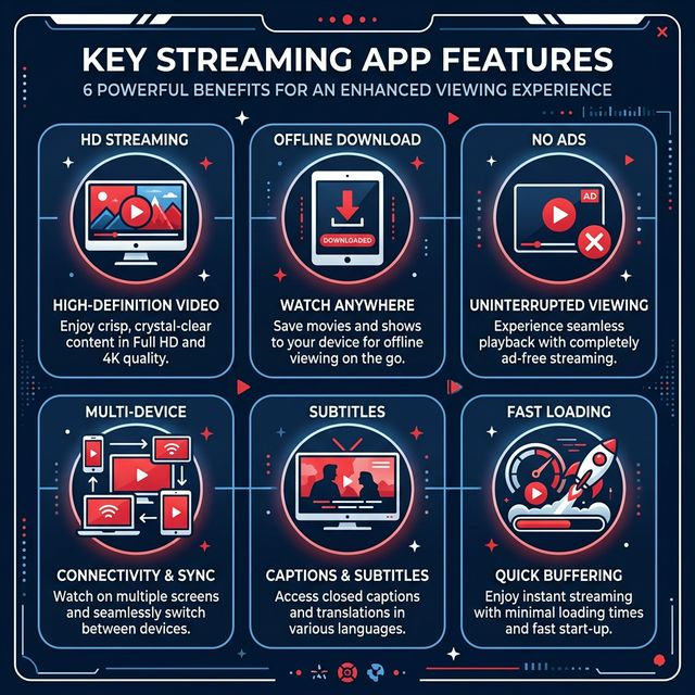 FilmTV APK features infographic showing HD streaming offline viewing and no ads